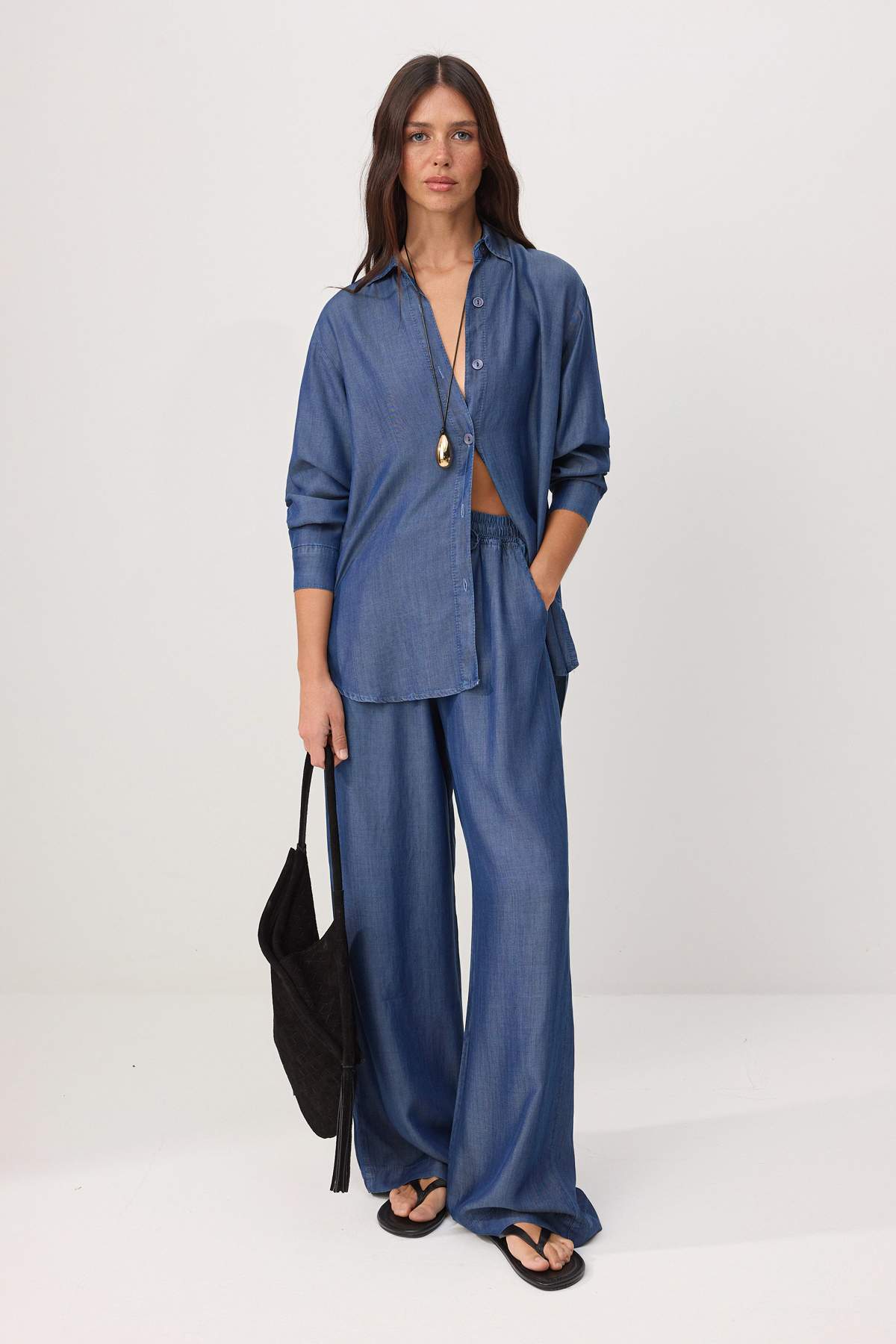 Trendyolmilla  Mavi DÖKÜMLÜ İnce Kumaş Denim Alt - Üst Takım TWOSS26AU00167