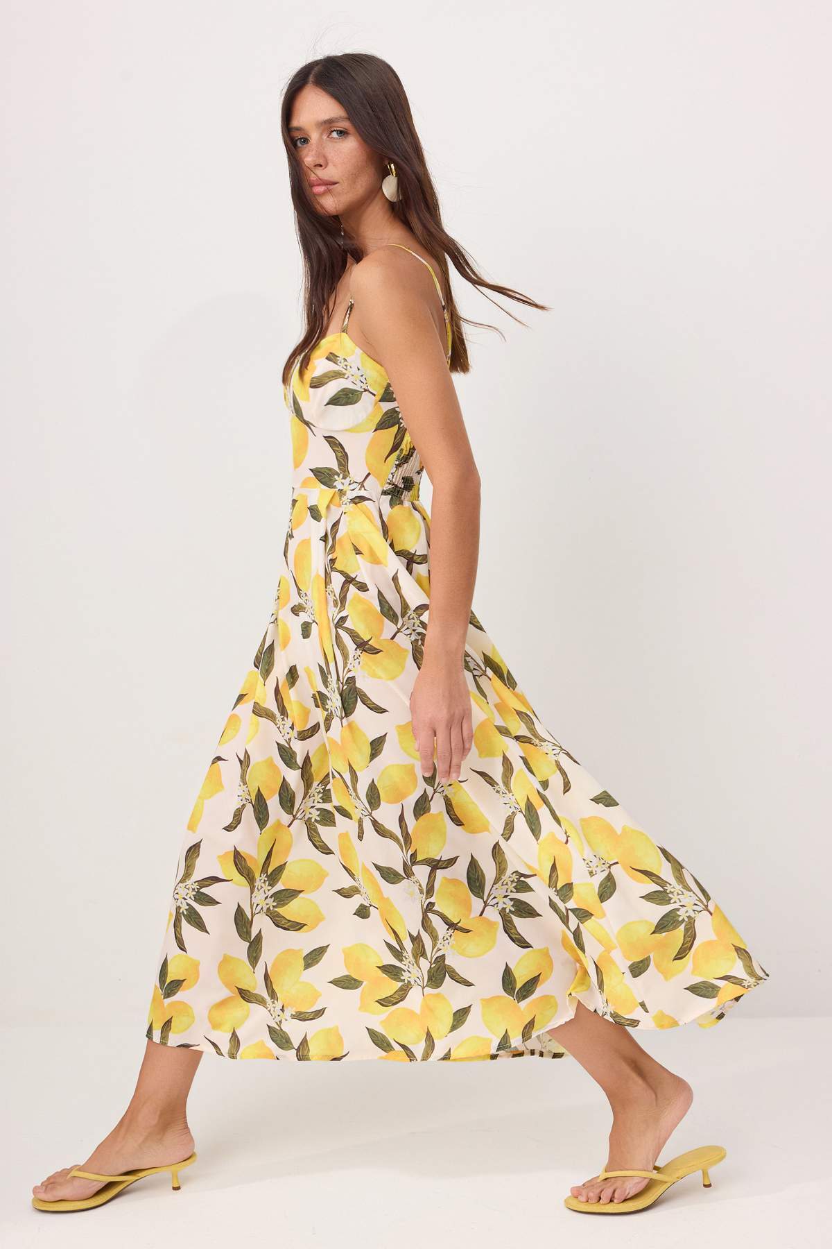 Trendyolmilla  Çok Renkli Limon Desenli Midi Dokuma Elbise TWOSS26EL00621 - Görsel 2