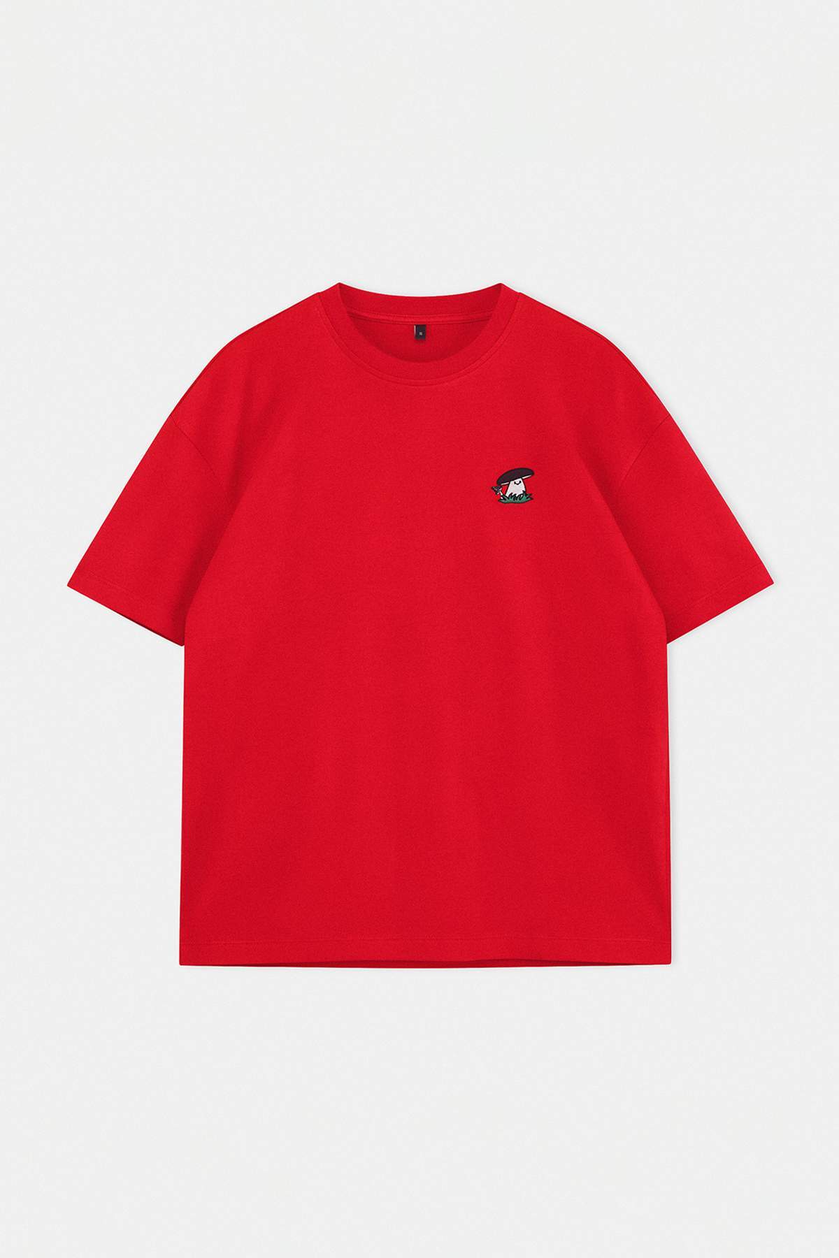 Trendyolmilla  Kırmızı Oversize/Geniş Kesim Mantar Nakışlı %100 Pamuk T-Shirt TMNSS26TS00047 - Görsel 4