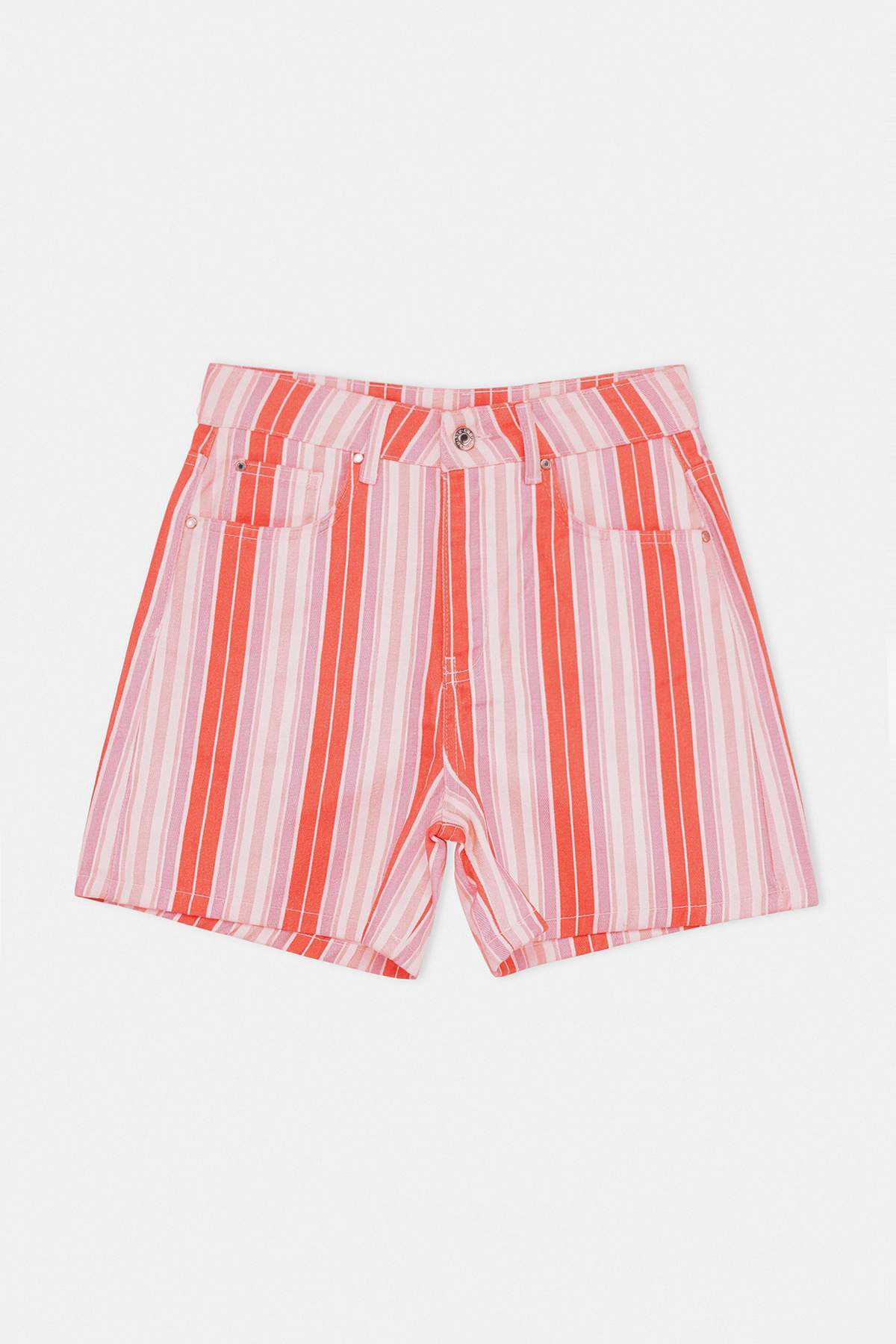 Trendyolmilla  Çok Renkli Pembe Çizgili Yüksek Bel City Boy Denim Şort TWOSS26SR00118 - Görsel 5