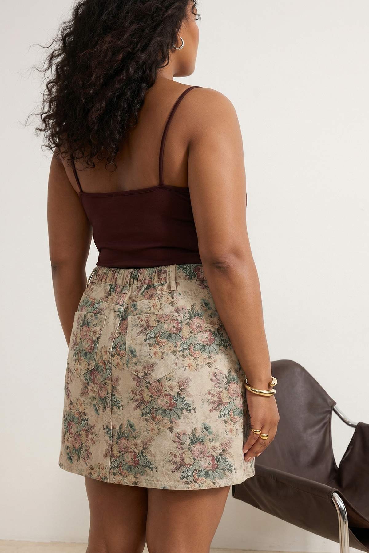 Trendyolmilla  Çok Renkli Lastikli Yüksek Bel Çiçek Desenli %100 Pamuk Non-Stretch Denim Etek TBBSS26AZ00035 - Görsel 3