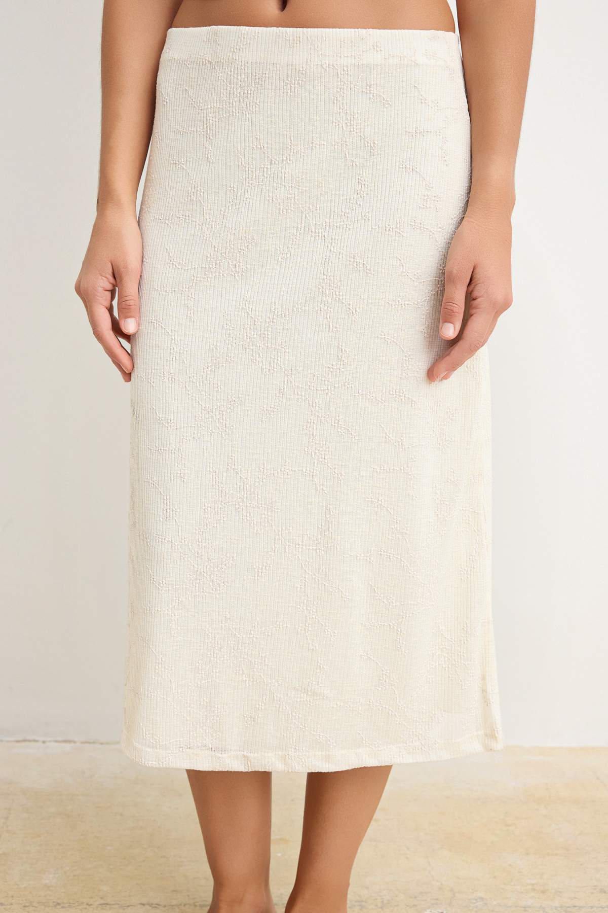 Trendyolmilla  Ekru Dokulu A-Kesim/Çan Form Beli Lastikli Normal Bel Midi Dantel Örme Etek TWOSS26ET00089 - Görsel 3