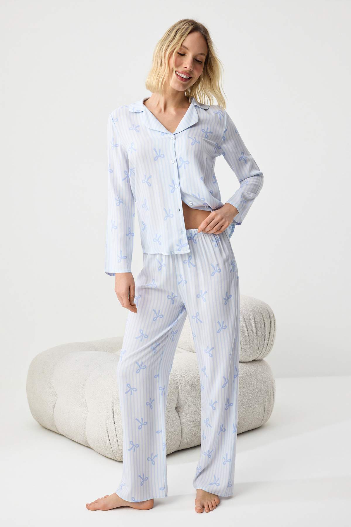 Trendyolmilla  Lila-Çok Renkli Kalp Shally Dokuma Pijama Takımı THMAW21PT0936 - Görsel 2