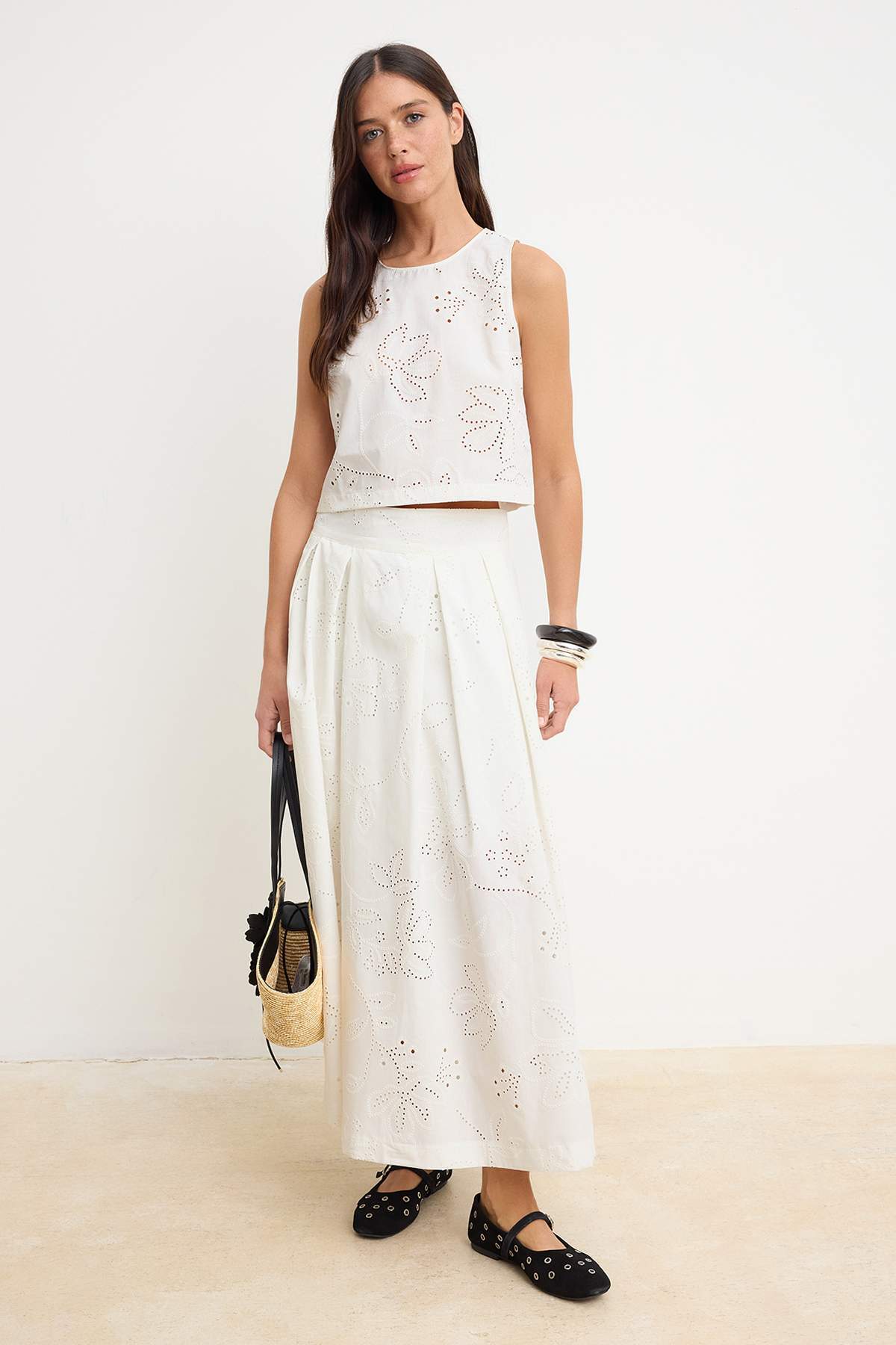 Trendyolmilla  Beyaz Fisto Detaylı Pileli Astarlı Maxi Uzun Etek TWOSS26ET00147 - Görsel 2