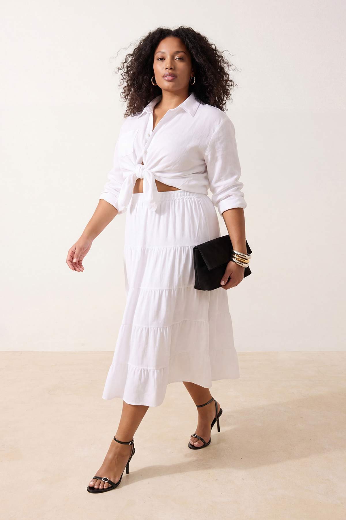 Trendyolmilla  Beyaz Dokuma Büyük Beden Etek TBBSS26AZ00005 - Görsel 2