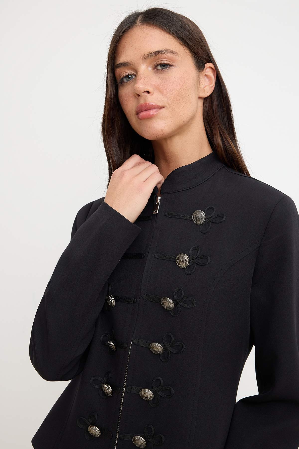 ジャケット・アウター detachable napoleon design wool jacket Trendyol Collection Black Embroidered Zippered Napoleon Jacket