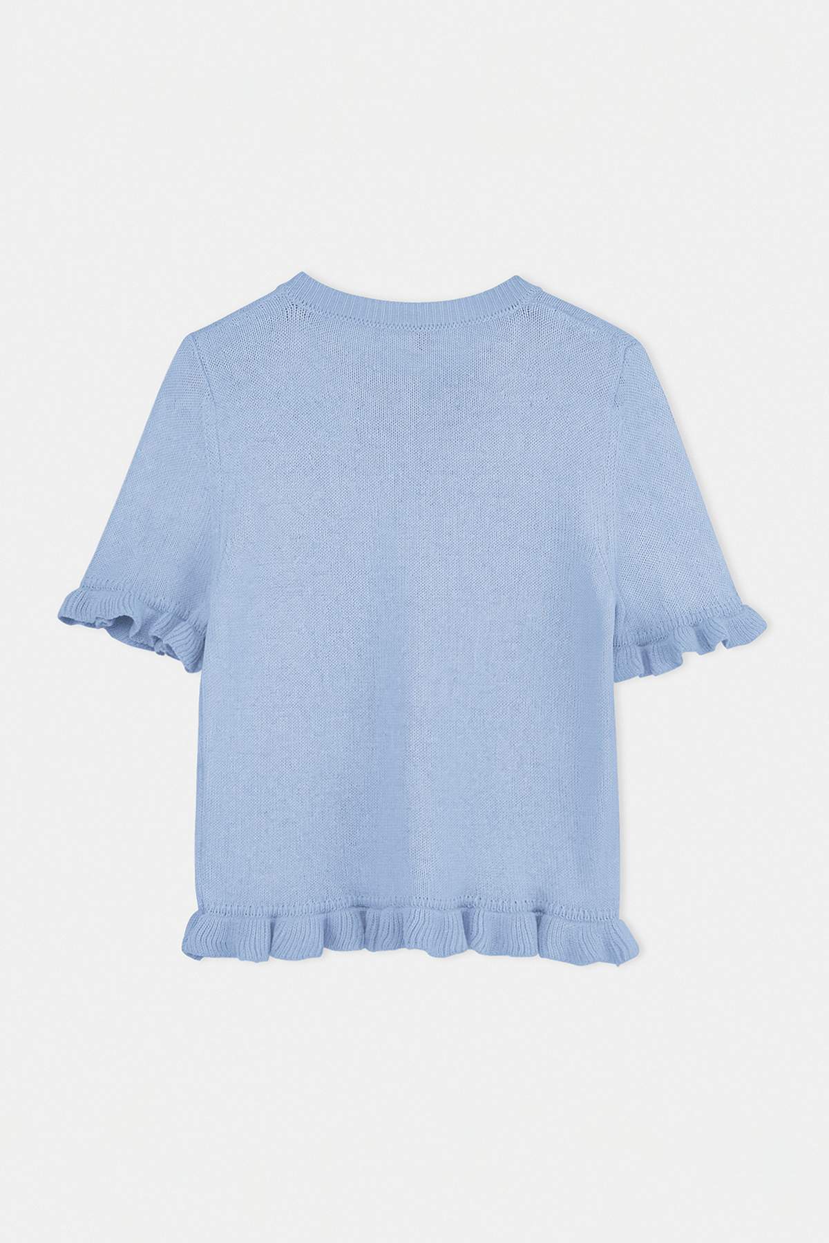 Trendyolmilla  Açık Mavi Teen Açık Mavi Çiçek Düğme Detaylı Bisiklet Yaka Triko Bluz TWOSS26BZ00119 - Görsel 6