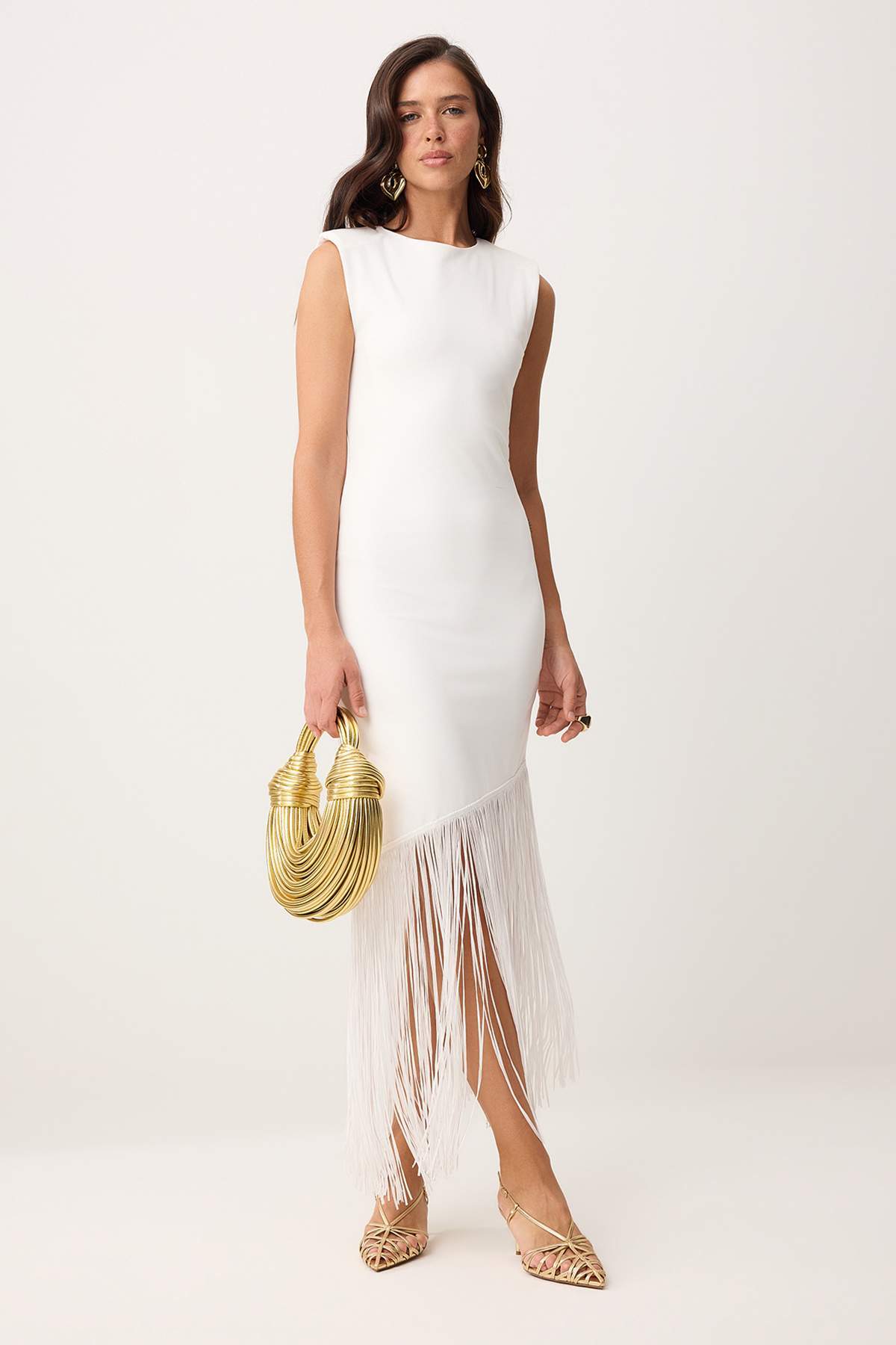 Trendyol Kollektion Ecru-Strickkleid mit Quastenverzierung, stilvolles/abendl...