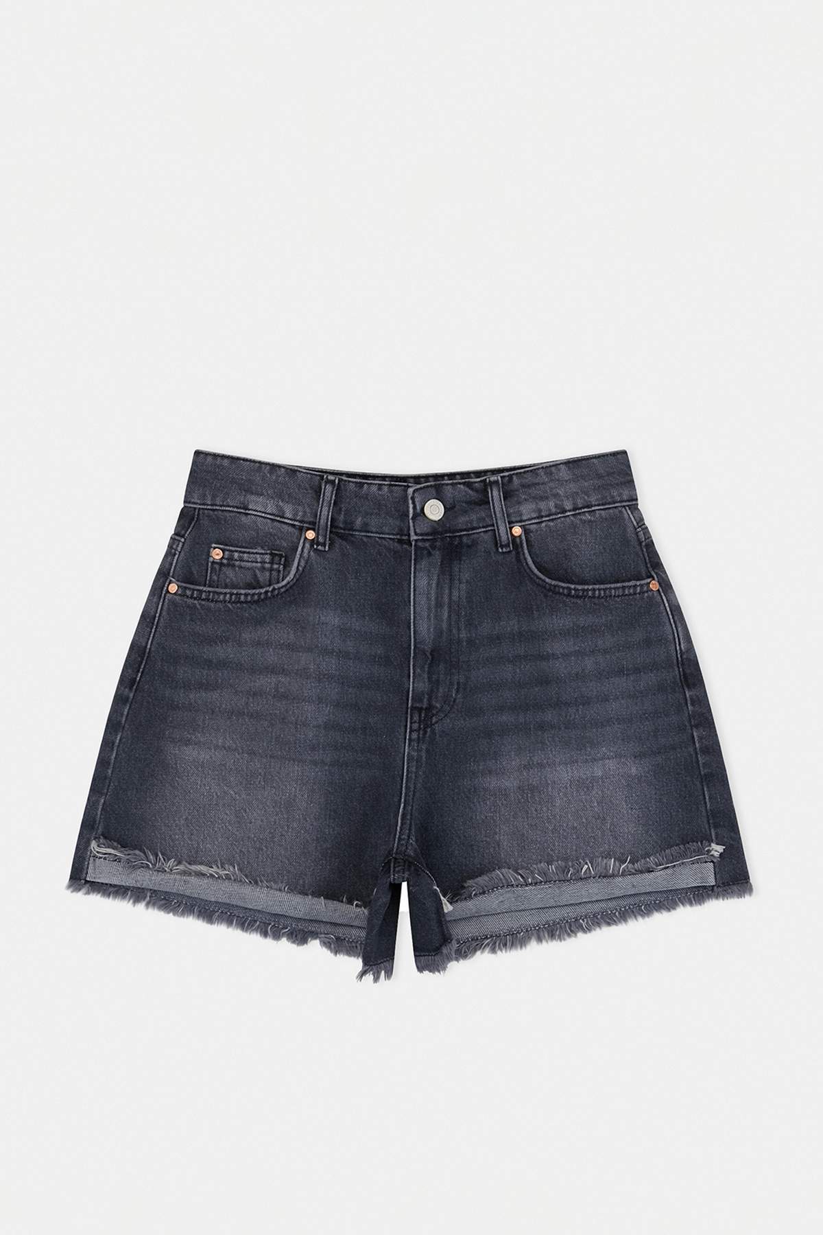 Trendyolmilla  Siyah %100 Pamuk Yüksek Bel Denim City Şort TWOSS26SR00093