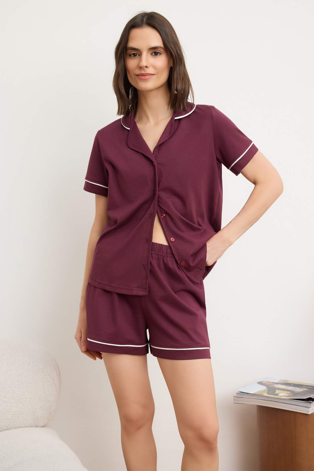 Trendyolmilla Mürdüm Premium Modal Biyeli Örme Pijama Takımı THMSS26PT00114