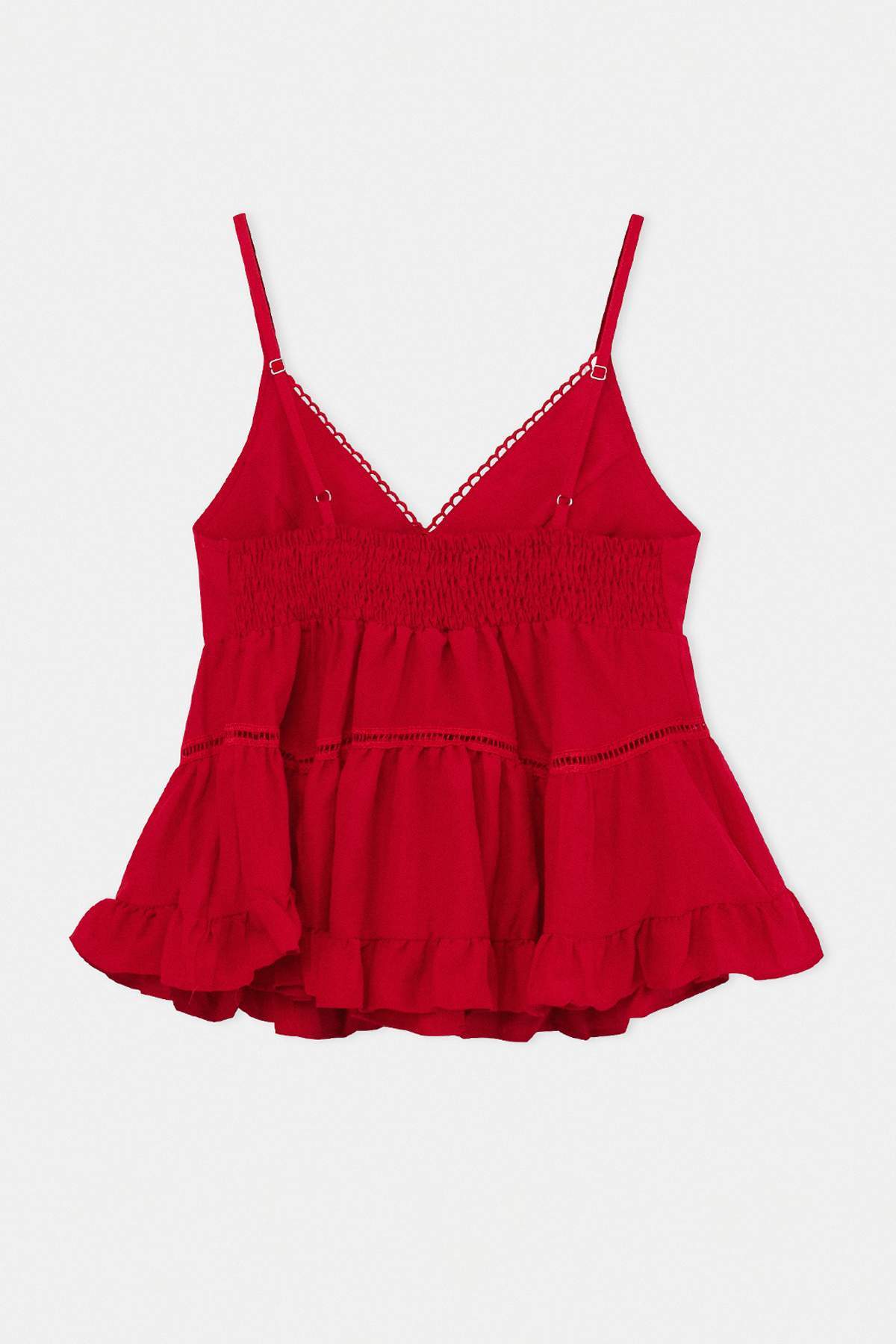 Trendyolmilla  Kırmızı Godeli Sırtı Gipe Detaylı Dokuma Bluz TWOSS26BZ00421 - Görsel 2