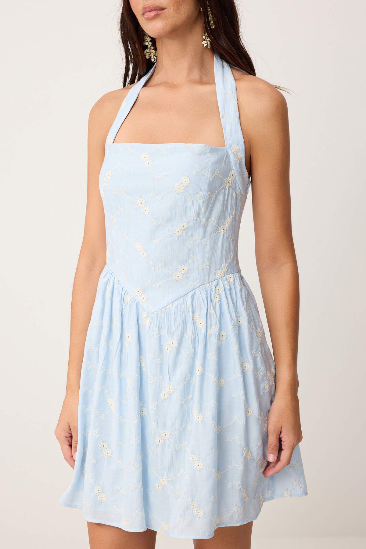 Trendyolmilla  Açık Mavi Brode Mini Dokuma Elbise TWOSS26EL00563 - Görsel 3