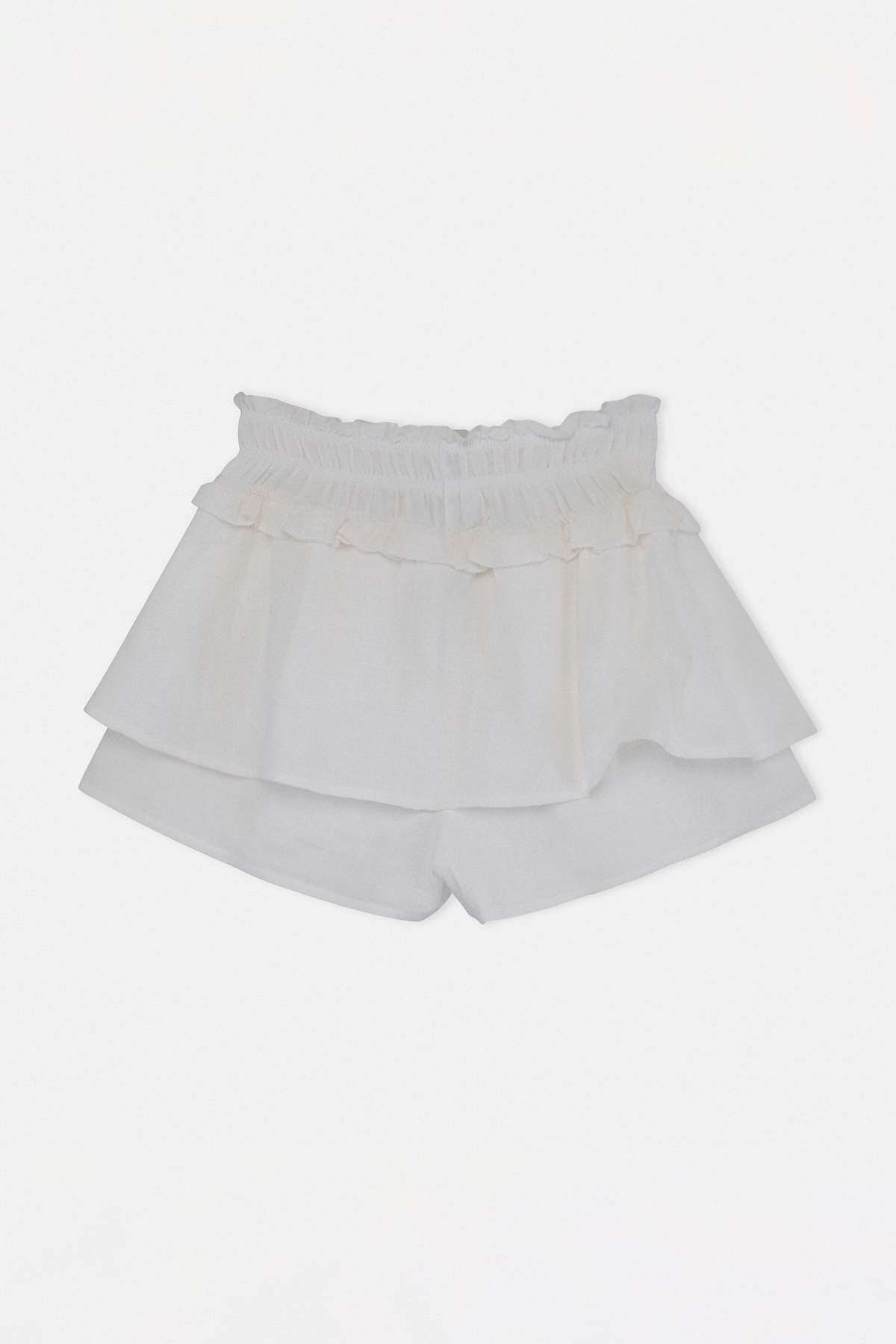 Trendyolmilla  Ekru Dokuma Müslin Mini Boy Fırfırlı 100% Pamuk Plaj Şort TBESS26SR00010 - Görsel 3