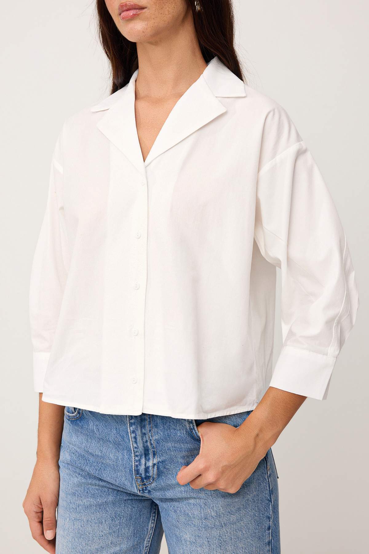 Trendyolmilla  Wardrobe Essentials Beyaz %100 Pamuk Gömlek - Görsel 3