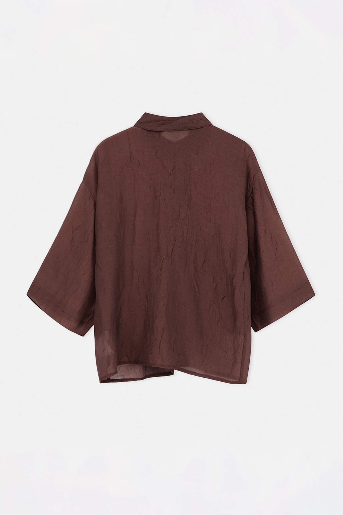 Trendyolmilla  Kahverengi Dokuma Transparan Oversize Plaj Gömlek TBESS26GO00004 - Görsel 3