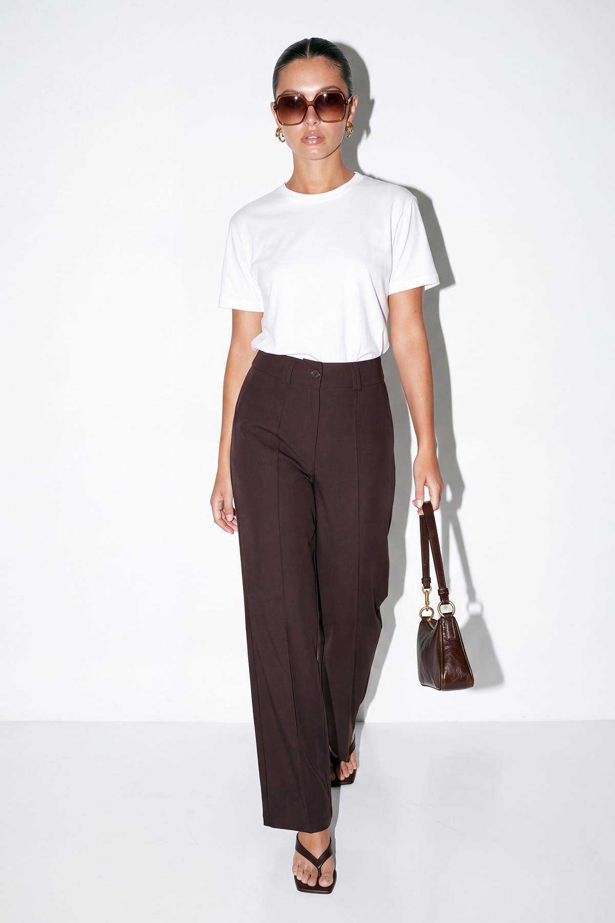 Drop by Trendyolmilla Kahverengi Çift Kemerli Palazzo Çımalı Polyviskon Pantolon TDRSS26PL00010