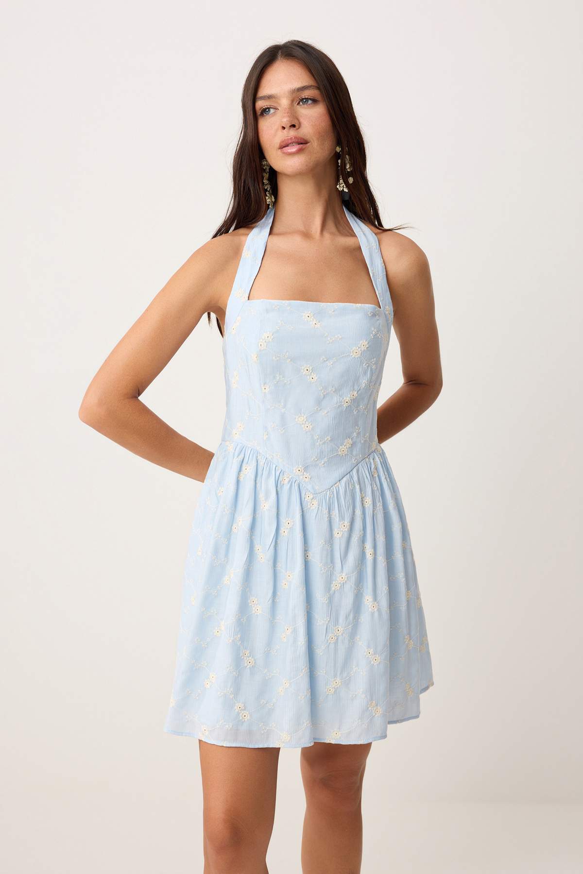 Trendyolmilla  Açık Mavi Brode Mini Dokuma Elbise TWOSS26EL00563 - Görsel 2