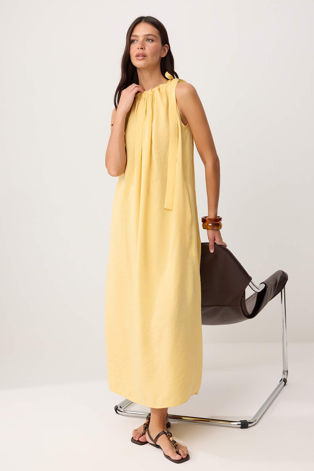 Trendyolmilla  Koyu Sarı Midi Dokuma Elbise TWOSS26EL00864 - Görsel 2