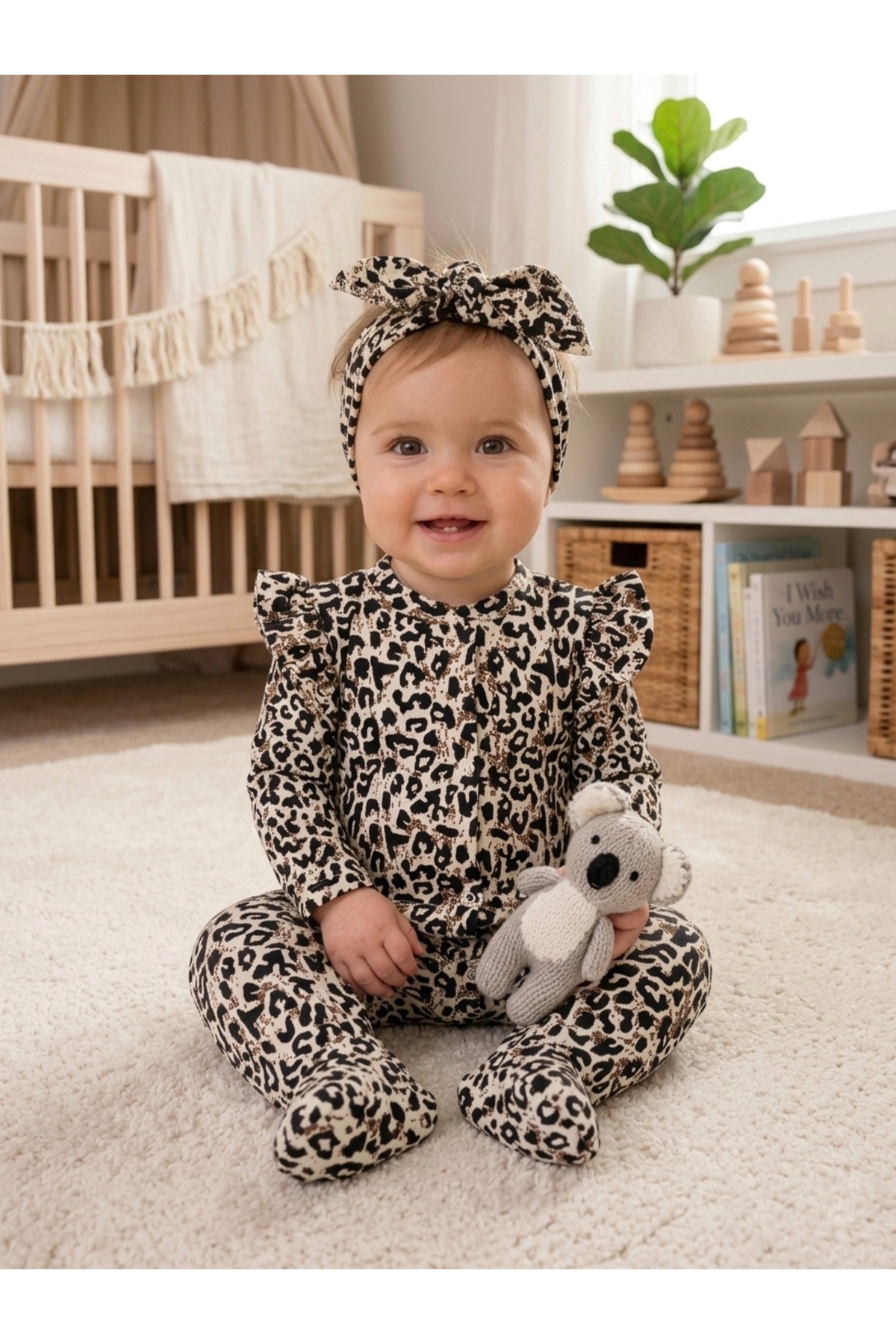 OMY %100 PAMUK 3-6-9 AY BANDANALI OMZU FIRFIRLI LEOPAR DESENLİ TULUM TAKIM 2'Lİ SET BEBEK&ÇOCUK TAKIM fotoğrafı 3 (önizleme)