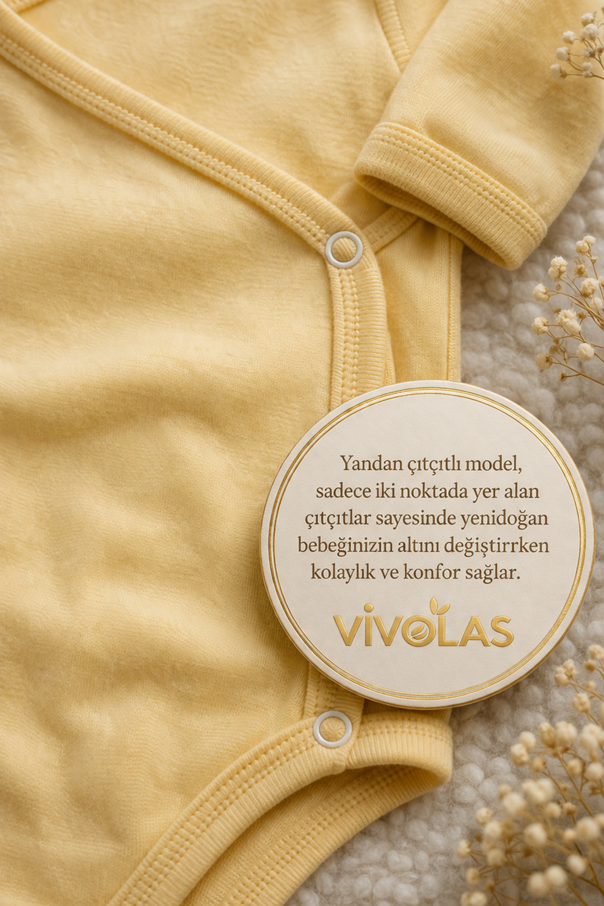 Vivolas Uzun Kollu Kendinden Eldivenli Çıtçıtlı Badi Kruvaze - 3'lü Paket 0-3 Ay fotoğrafı 4 (önizleme)