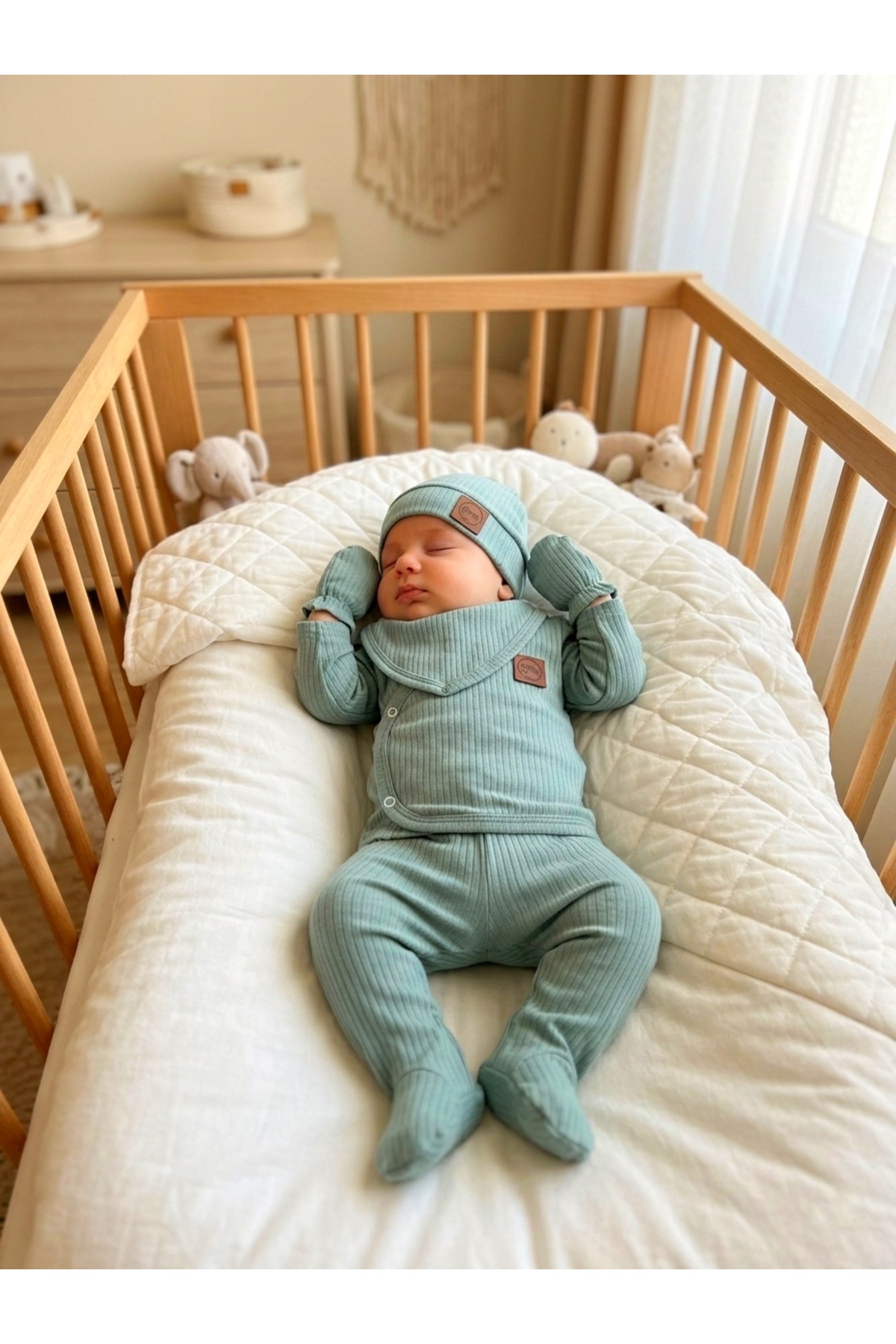 OMY 5'li Set Fitilli Bebek Yenidoğan %100 Pamuk Hastane Çıkışı fotoğrafı 4 (önizleme)