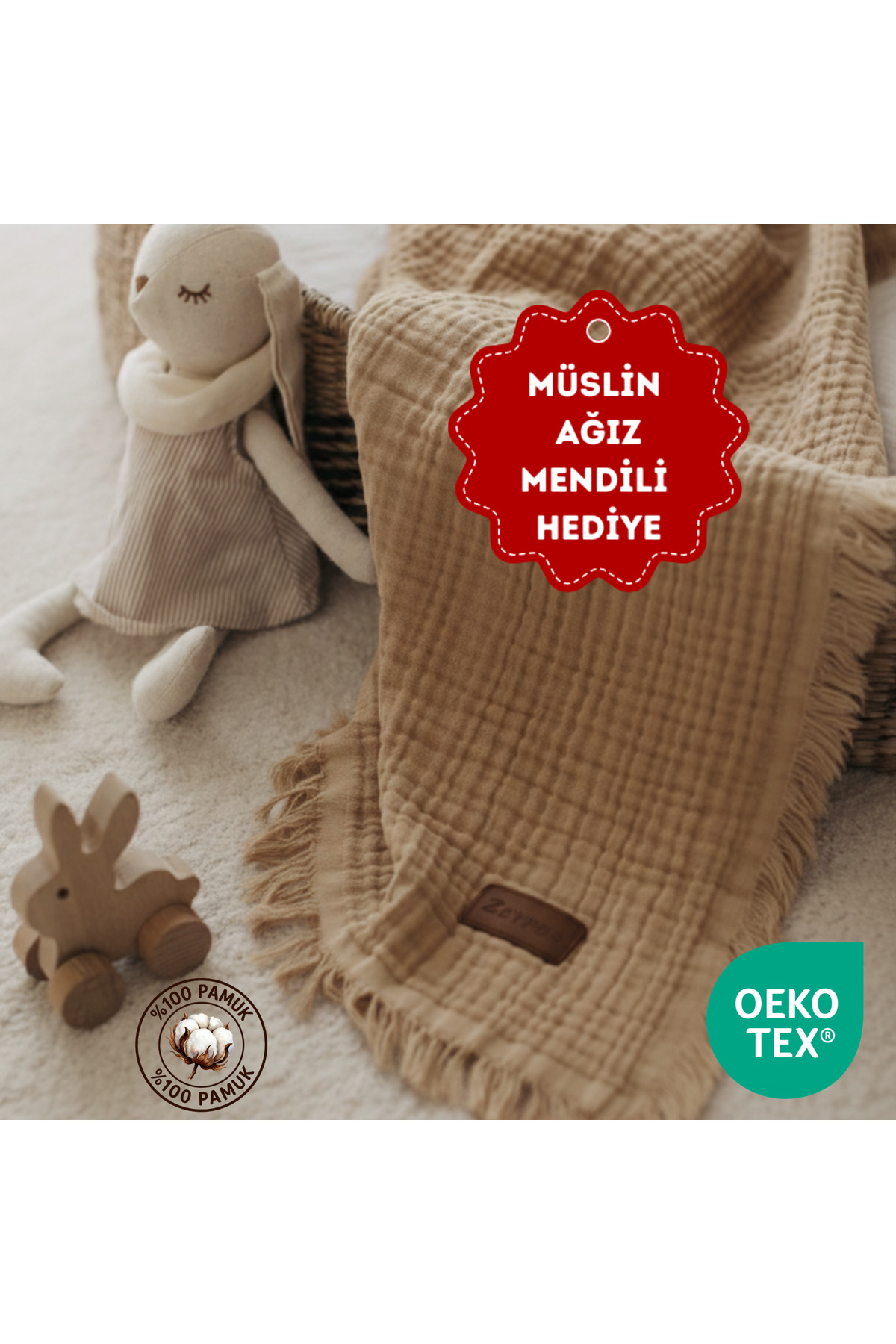 ZEYPBA % 100 Pamuk 4 Katlı Müslin Latte 110x110 cm (Bebek & Çocuk İçin) fotoğrafı 2 (önizleme)