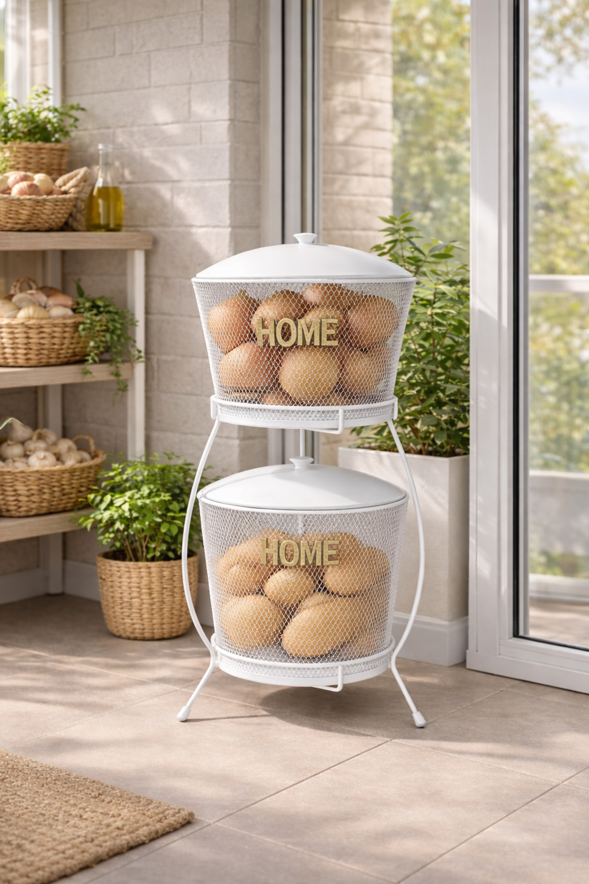 VENON BEYAZ Севілья 2-ярусний контейнер для картоплі та цибулі Металевий конт...