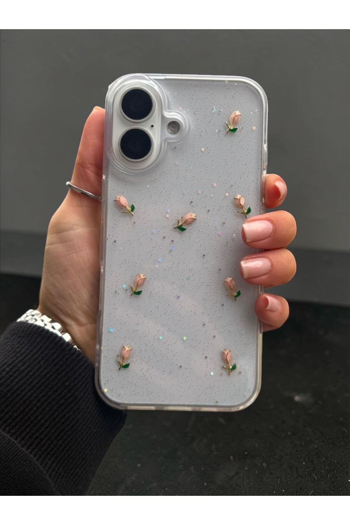 Apple iPhone 16 Compatible Case Silvery Rose Shockproof Soft Silicone Cover
