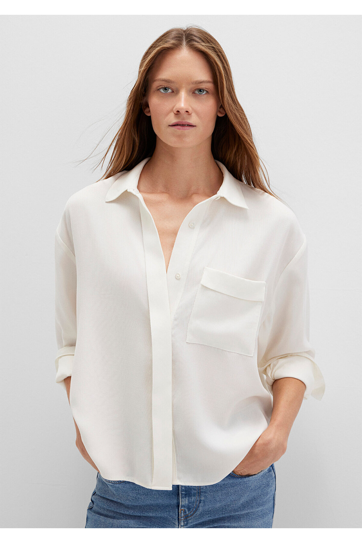 Soft-Premium Ekru (TENCEL™) Liyosel Gömlek Oversize / Geniş Kesim 1211354-80194 — اکرو — تصویر 3 از 7