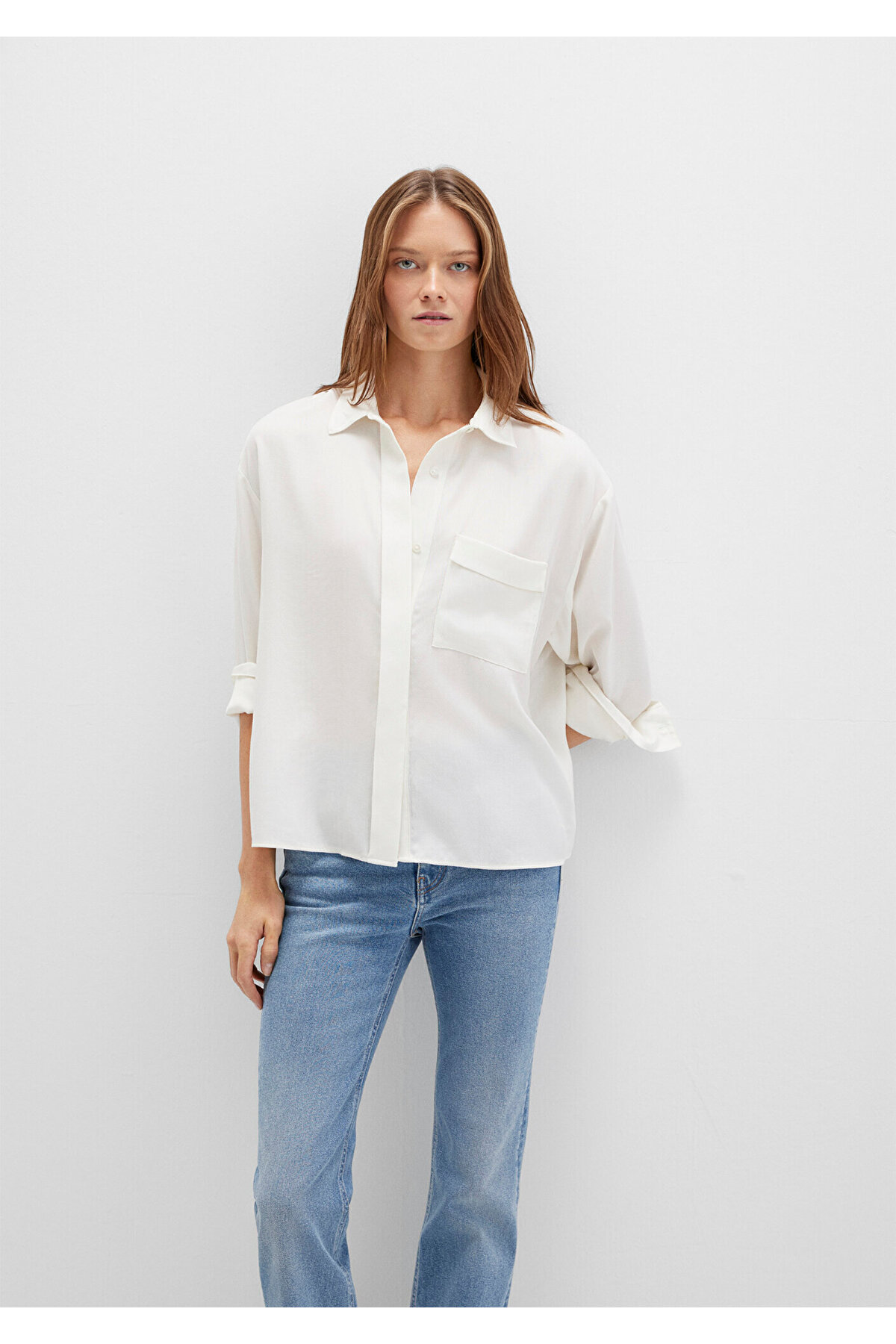 Soft-Premium Ekru (TENCEL™) Liyosel Gömlek Oversize / Geniş Kesim 1211354-80194 — اکرو — تصویر 2 از 7