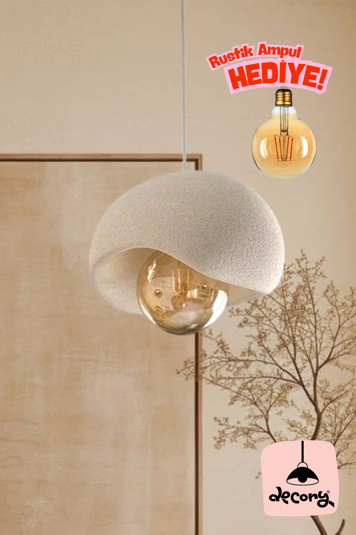 Concrete Look Single Pendant,Bohemian Pendant (With Rustic Light Bulb Gift) (Bioplastic) E27