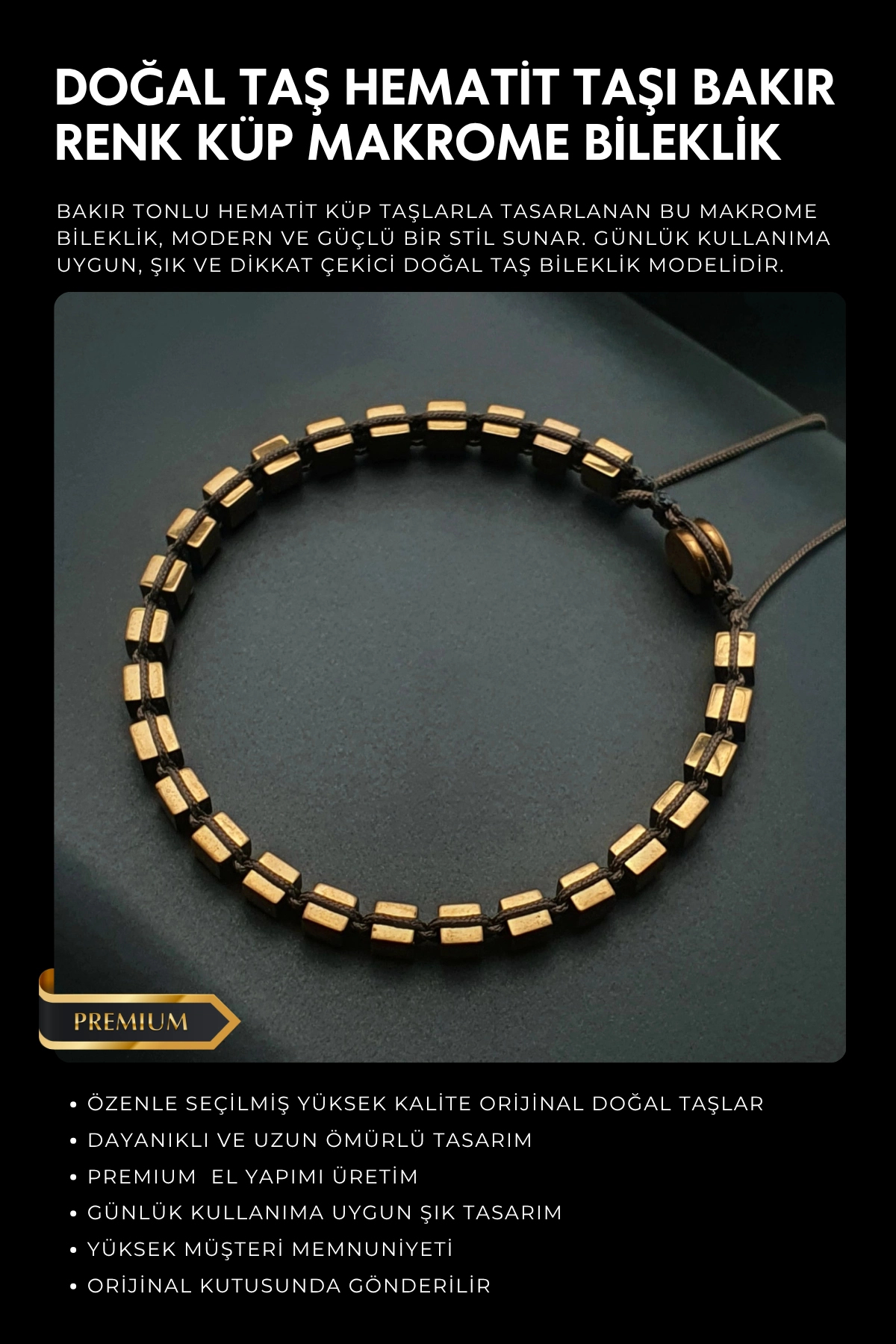 Seven Art Jewelry DOĞAL TAŞ BİLEKLİK / BAKIR RENK HEMATİT BİLEKLİK / ERKEK BİLEKLİK / KADIN BİLEKLİK / AYARLANABİLİR B