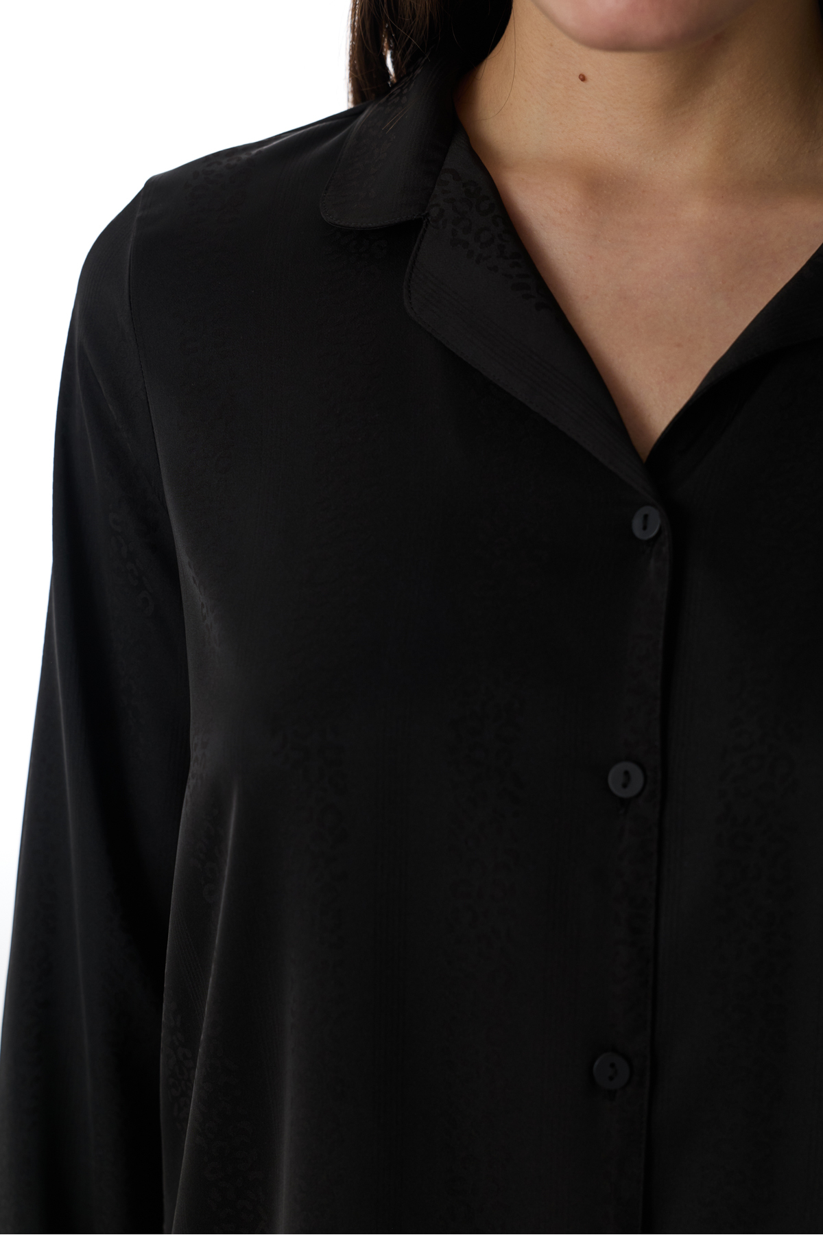 Penti  Siyah Lilah Saten Düğmeli Gömlek Pantolon Pijama Takımı - Görsel 4