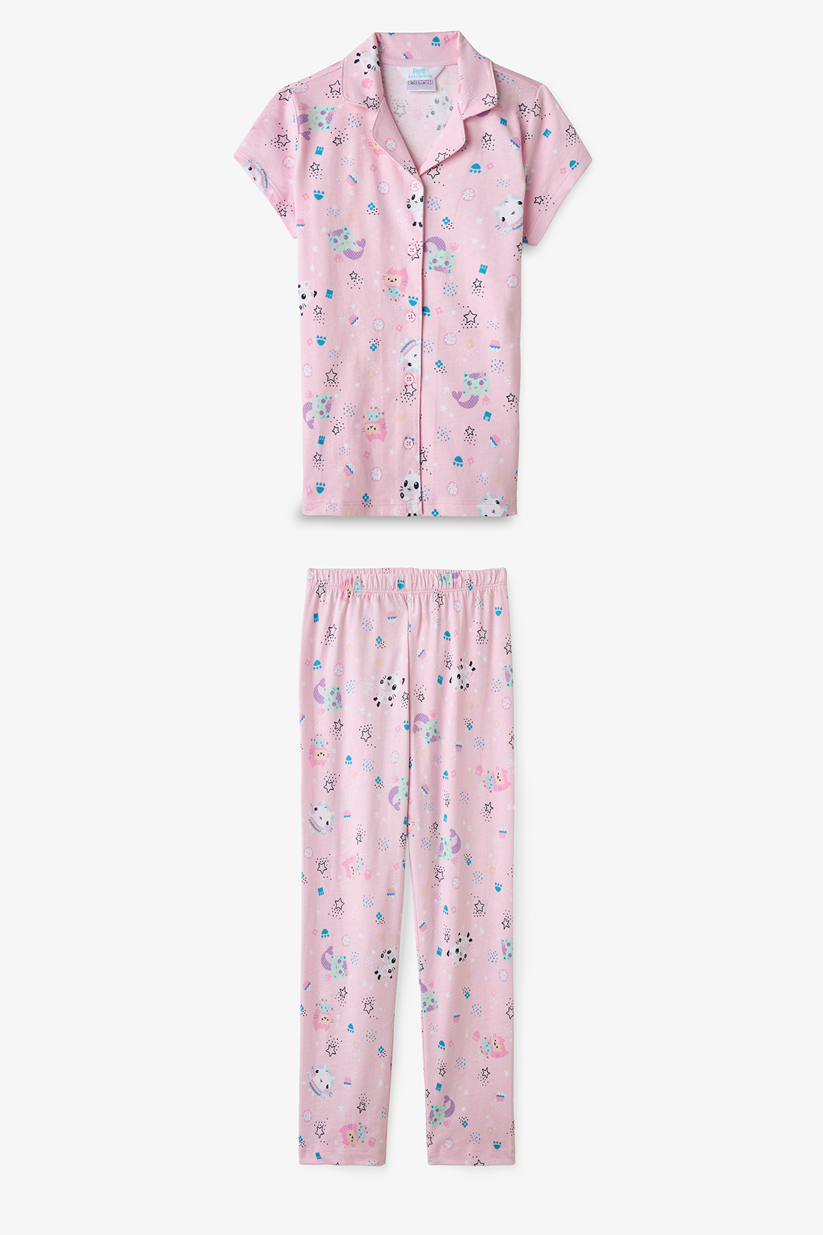 Penti Açık Pembe Kız Çocuk Gabby’s Dollhouse Düğmeli Pamuklu Gömlek Pijama Takımı fotoğrafı 4 (önizleme)