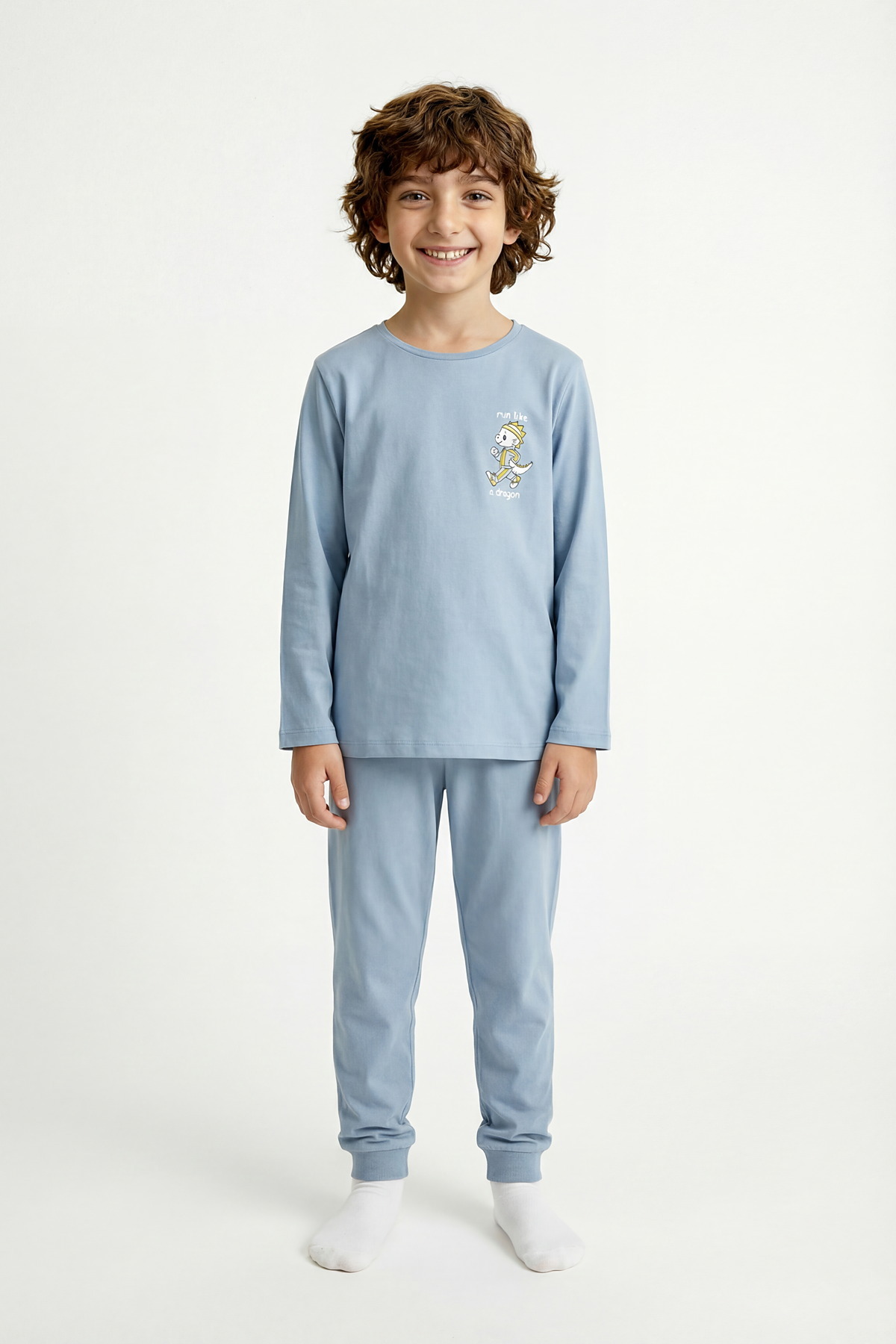 Penti Mavi Erkek Çocuk Run Like A Dragon Uzun Kollu Pamuklu 2'li Pijama Takımı fotoğrafı 4 (önizleme)