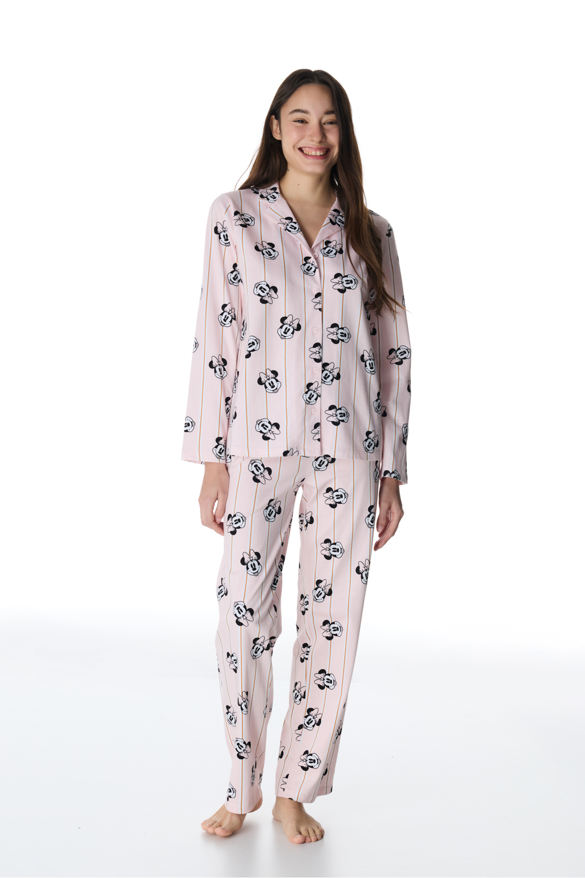 Penti  İnci Pembe Lic Minnie Pamuklu Gömlek Pantolon Pijama Takımı