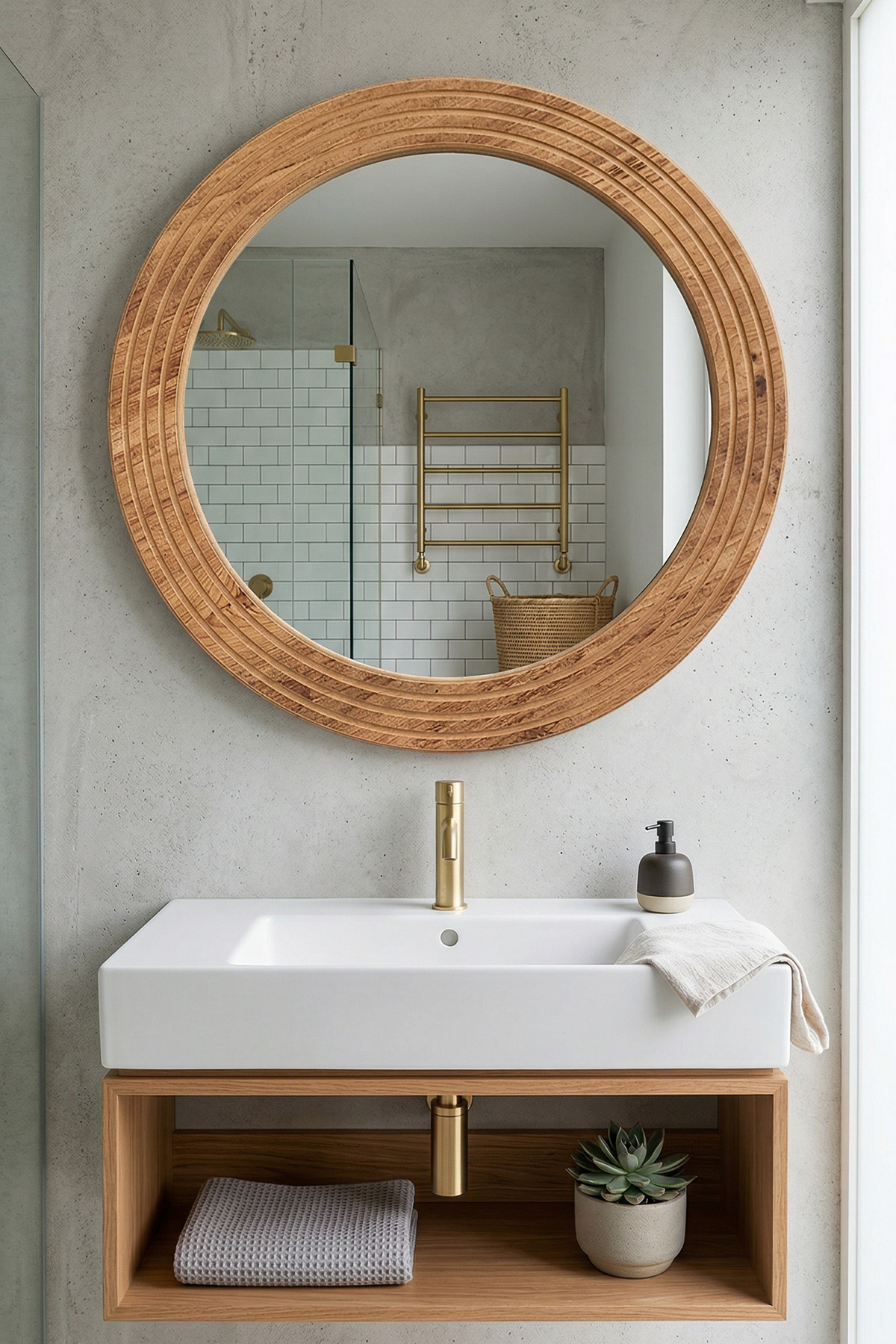 Antique Wooden Decorative Mirror Bathroom Sink Mirror Round Mirror Wall Mirror-56cm