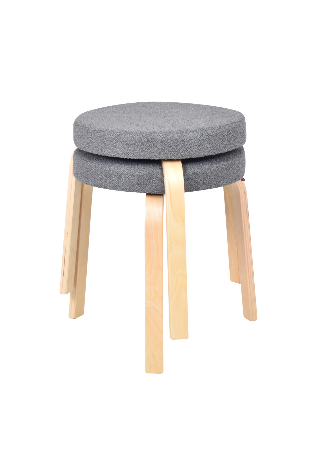 Aegean Teddy Fabric Natural Wooden Feet Stackable Kitchen-Balcony Stool (2 Pieces)