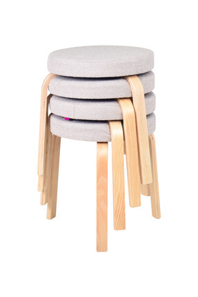 VİLİNZE Ege Teddy Kumaş Naturel Ahşap Ayak Istiflenebilir Mutfak-balkon Tabur...