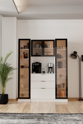 Evdemo Sierra Temperli Cam 4 Kapaklı Ledli Kahve Köşesi Mutfak Kiler Dolabı B...