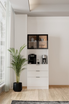 Evdemo Sierra Temperli Cam Kapaklı Ledli Kahve Köşesi Mutfak Kiler Dolabı Beyaz