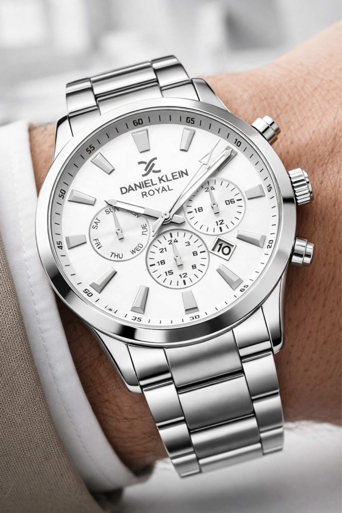 Daniel Klein  Çelik Kordon&Kasa Takvimli Erkek Kol Saati+Bileklik Gümüş-Beyaz zmdk1133 - Görsel 3