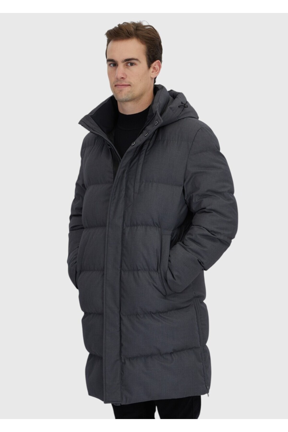 Gri Regular Fit Kapüşonlu Casual Dokuma Kaban — رنگارنگ 163660 — تصویر 4 از 7