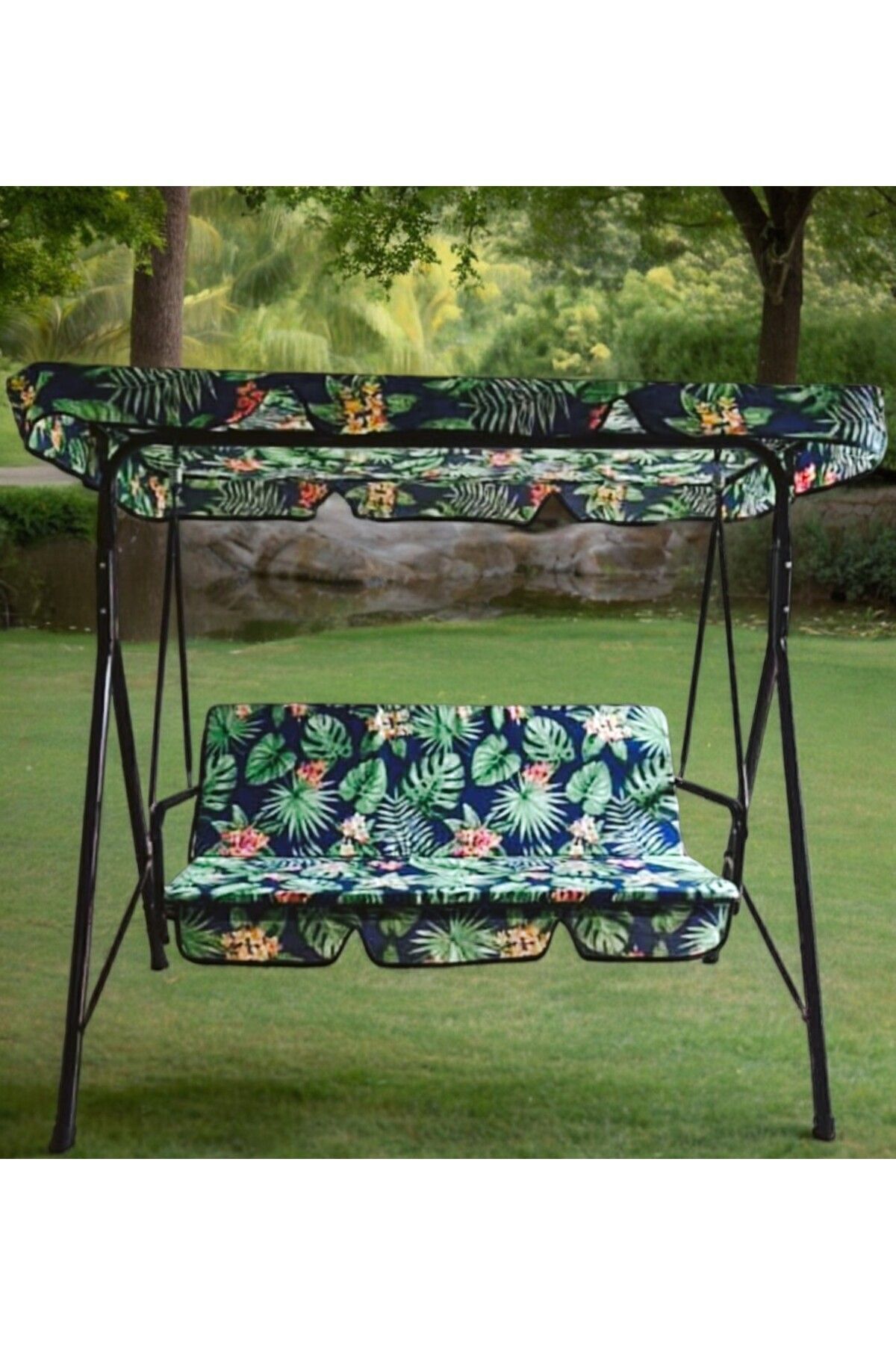 Garden Swing Cushion Luxury Cover Set Canopy Sponge Leaf Pattern 130 X 45