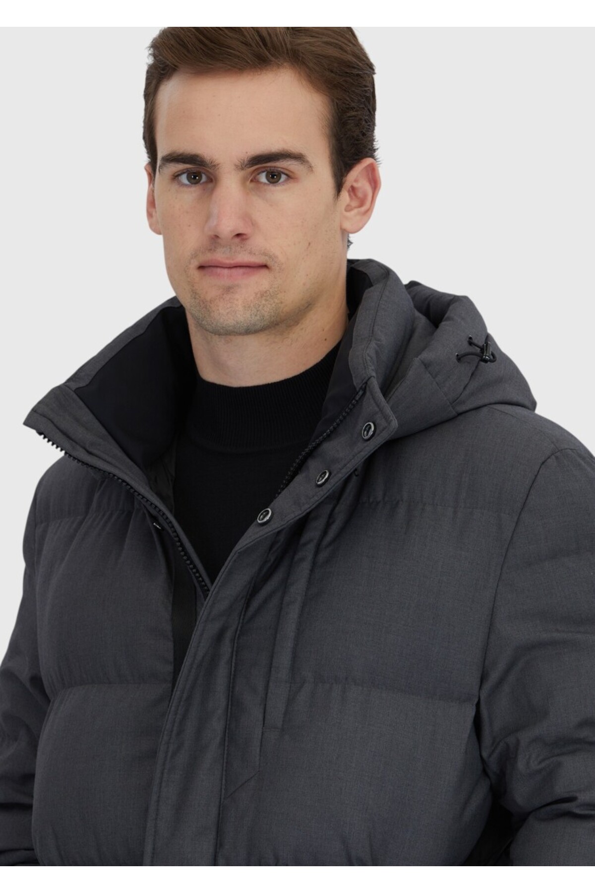 Gri Regular Fit Kapüşonlu Casual Dokuma Kaban — رنگارنگ 163660 — تصویر 5 از 7
