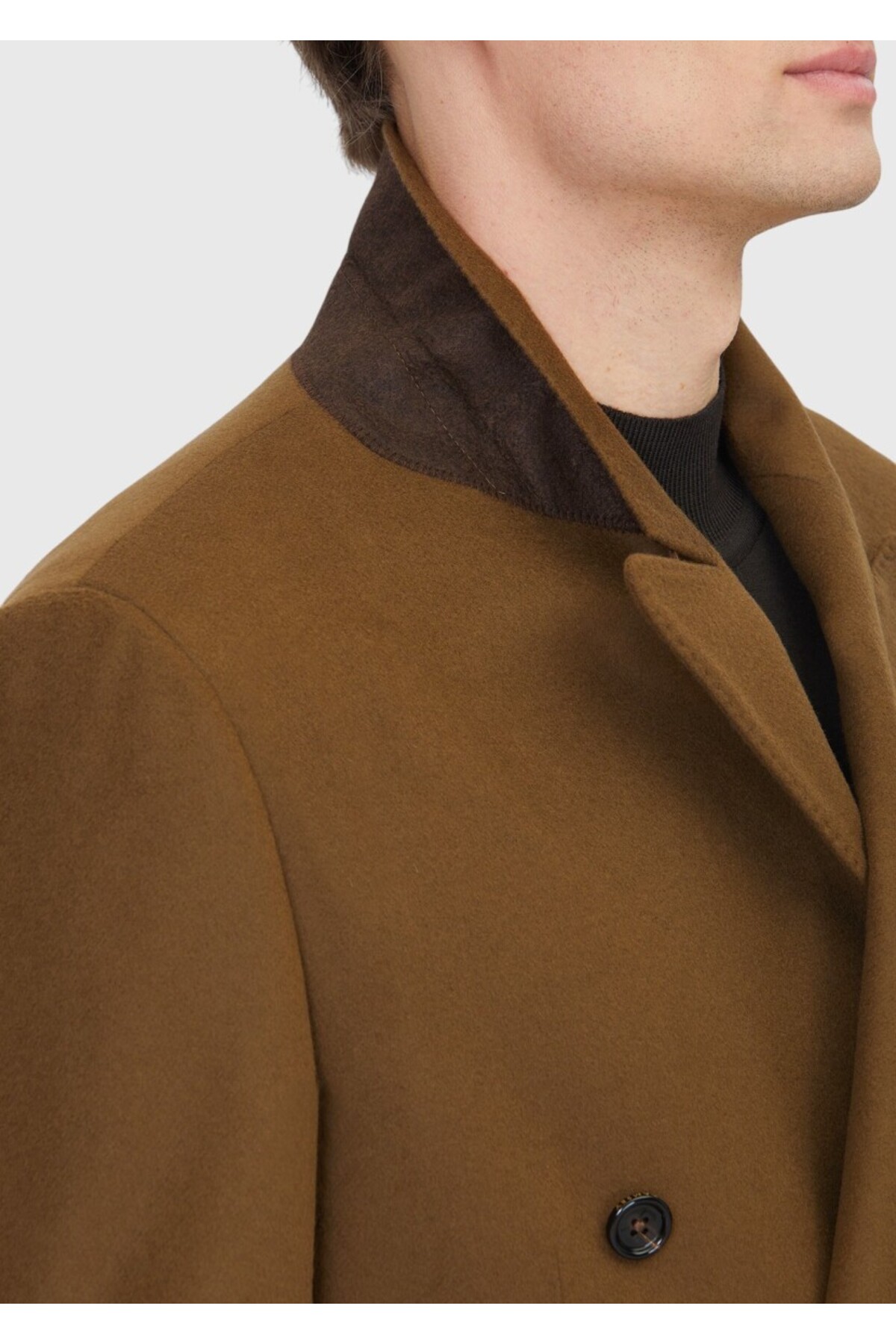 Ramsey  Yağ Yeşili Regular Fit Kruvaze Yaka Casual Dokuma Palto - Görsel 5