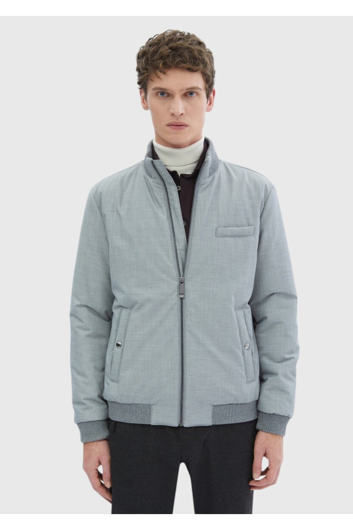 Ramsey  Gri Regular Fit Dik Yaka Casual Dokuma Mont - Görsel 4