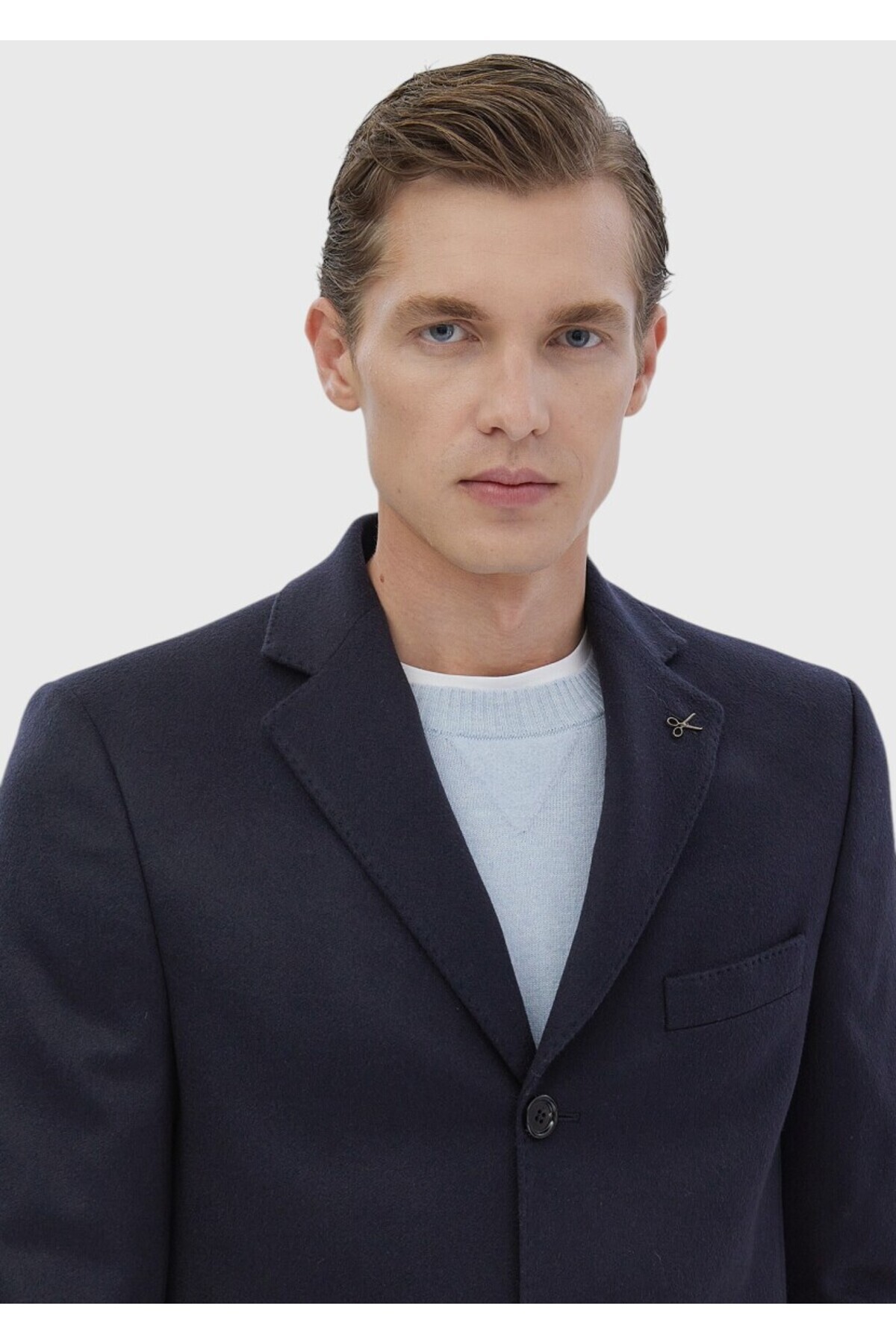 Ramsey  Lacivert Regular Fit Şal Yaka Klasik Dokuma Palto - Görsel 8