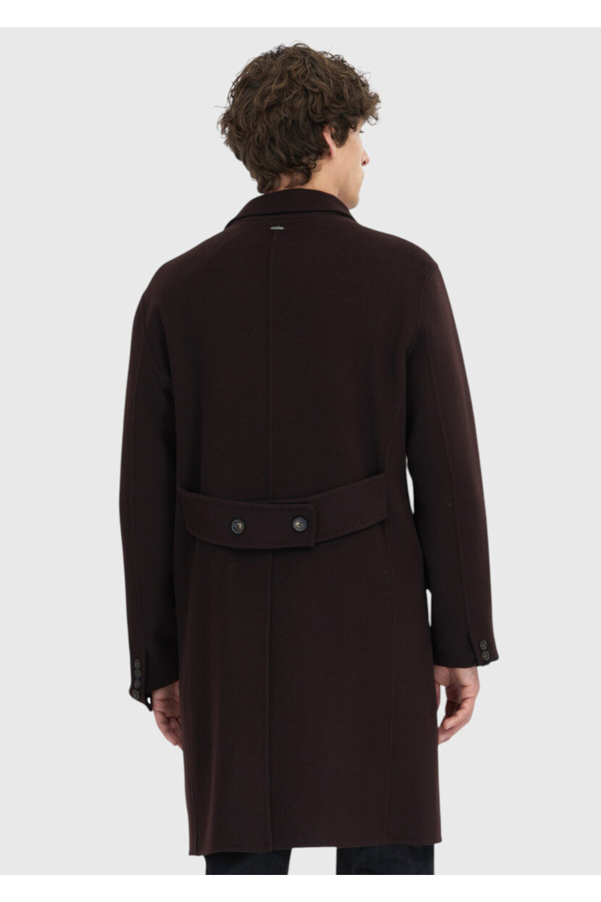 Ramsey  Mürdüm Regular Fit Kruvaze Yaka Klasik Dokuma Palto - Görsel 6