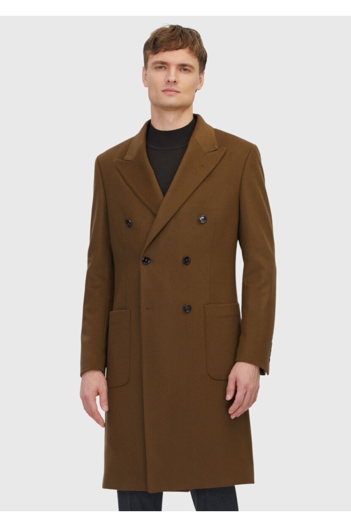 Ramsey  Yağ Yeşili Regular Fit Kruvaze Yaka Casual Dokuma Palto